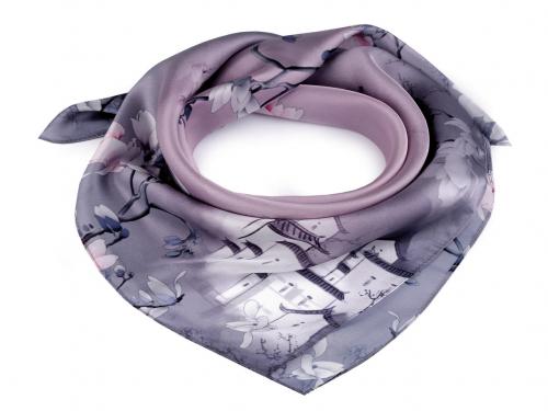 Saténový šátek 50x50 cm, barva 10 šedofialová magnolie