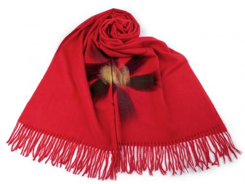 Šátek / šála s třásněmi květ 70x175 cm, barva 14 červená