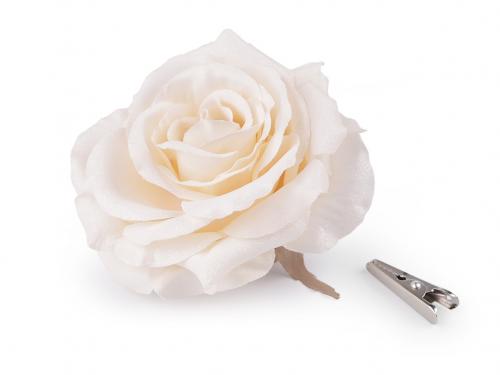 Umělý květ růže + klip Ø10 cm, barva pudrovo-lososová