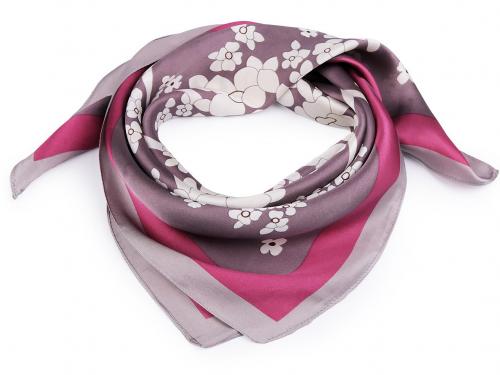 Saténový šátek květy 70x70 cm, barva 2 béžová tmavá