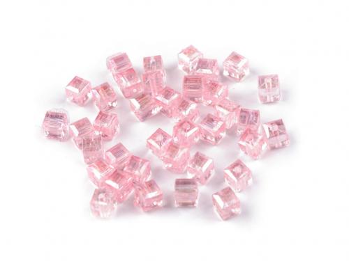 Plastové korálky s AB efektem kostka 6x6 mm, barva 3 růžová světlá