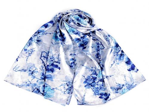 Saténový šátek / šála 70x165 cm, barva 7 krémová nejsvět. modrá