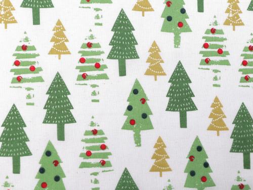 Vánoční bavlněná látka recyklovaná stromečky, barva bílá