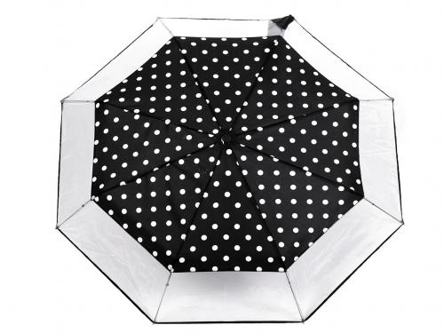 Dámský skládací deštník s transparentním lemem, barva 4 černá puntíky
