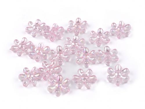 Plastové korálky s AB efektem květ Ø17 mm, barva 3 růžová sv.