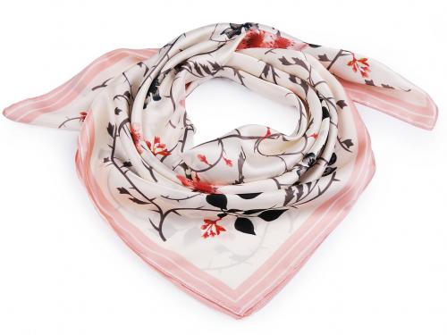 Saténový šátek květy 70x70 cm, barva 1 pudrová