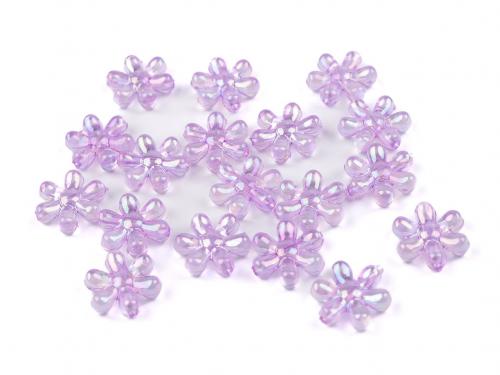 Plastové korálky s AB efektem květ Ø17 mm, barva 5 fialová lila