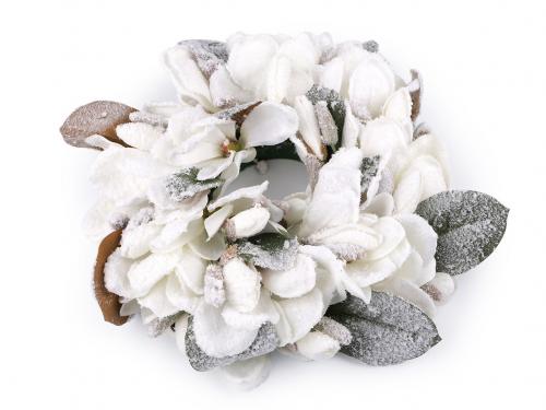Vánoční věnec ojíněná magnolie Ø34 cm, barva 1 bílá