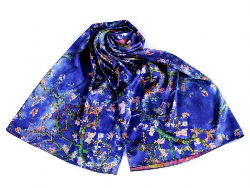 Saténový šátek / šála 70x165 cm, barva 5 modrá kobaltová