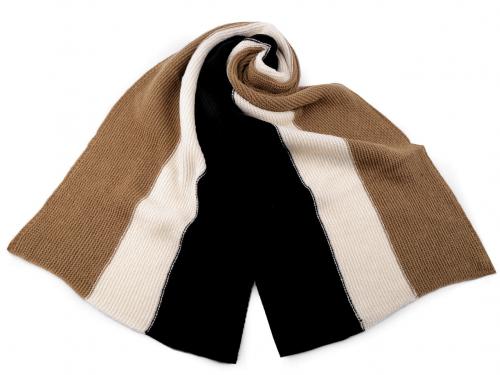 Zimní šála pletená unisex 37x170 cm, barva béžová černá