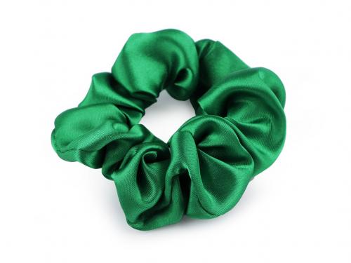 Saténová scrunchie gumička do vlasů, barva 76 zelená irská