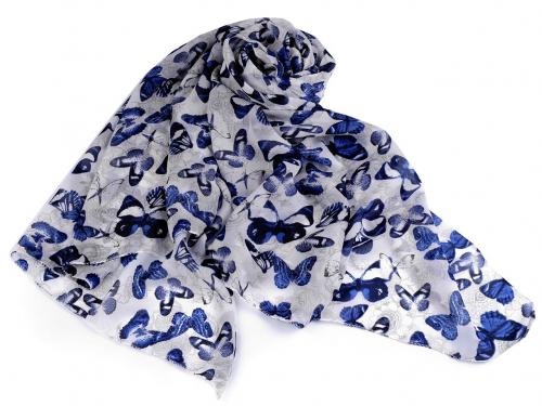 Letní šátek / šála motýl 80x165 cm, barva 3 bílá modrá