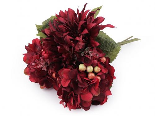 Umělá kytice chryzantéma, hortenzie, barva 6 bordó