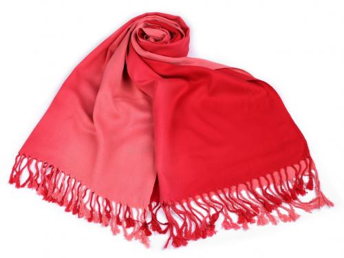 Šátek / šála ombré s třásněmi 65x180 cm, barva 6 korálová světlá červená