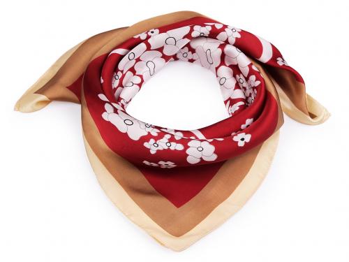 Saténový šátek květy 70x70 cm, barva 1 červená