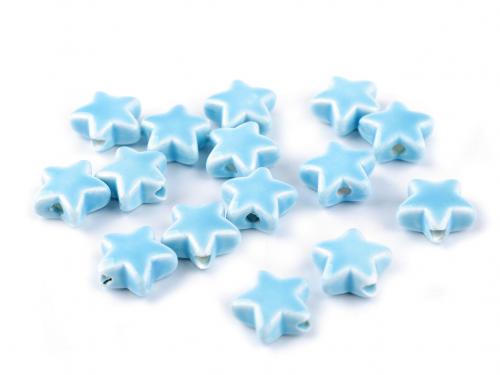 Porcelánové korálky hvězdy Ø15 mm, barva 3 modrá pomněnková