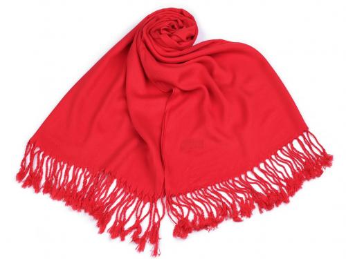 Šátek / šála jednobarevná s třásněmi 65x180 cm, barva 9 červená