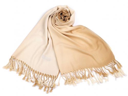 Šátek / šála ombré s třásněmi 65x180 cm, barva 1 béžová světlá béžová