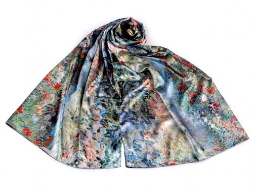 Saténový šátek / šála 70x165 cm, barva 21 zelenkavá
