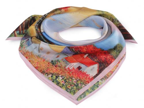 Saténový šátek 50x50 cm, barva 9 multikolor krajina