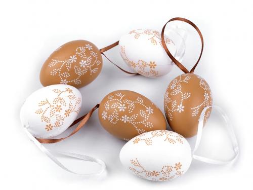 Velikonoční vajíčka k zavěšení, barva hnědá přírodní bílá