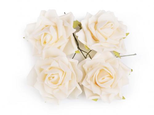 Pěnová růže na drátku Ø5,5 cm, barva 2 krémová světlá