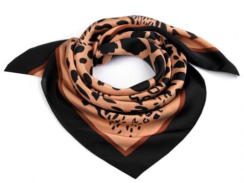 Saténový šátek leopard 70x70 cm, barva 4 béžová velbloudí černá