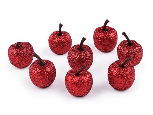 Umělá jablíčka s glitry, barva 4 červená