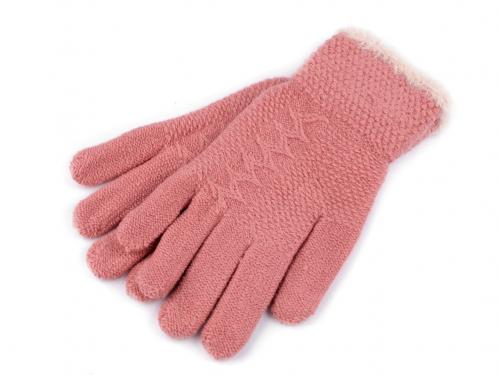 Dámské pletené rukavice s kožešinovým lemováním, barva 2 růžová