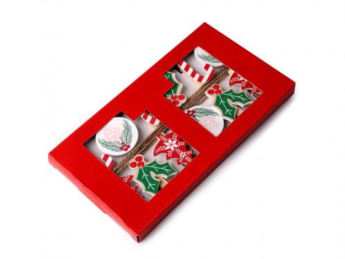 Vánoční kolíčky s jutovým provázkem, barva 2 červená zelená