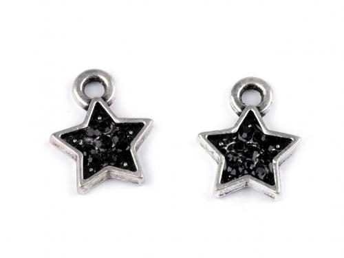 Přívěsek mini hvězda s broušenými kamínky Ø9 mm, barva 6 černá