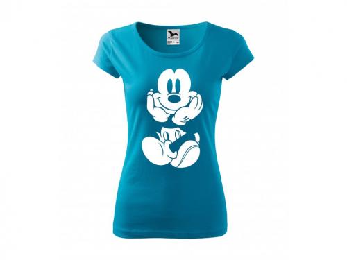 PotiskniTriko.cz Tričko Mickey Mouse 261 tyrkysové/bílý potisk Velikost dámského trička: XL