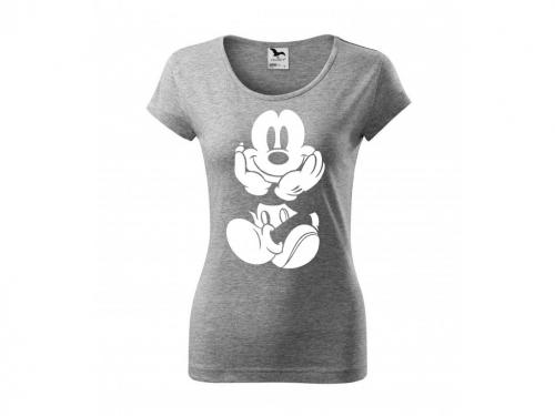 PotiskniTriko.cz Tričko Mickey Mouse 261 šedé/bílý potisk Velikost dámského trička: XL