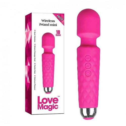 Love Magic iWand mini - růžový 20 cm Lékařský silikon + ABS ANO 193 g 41 mm 18 vibračních módů v 8 intenzitách vibrací Jednomotorový
