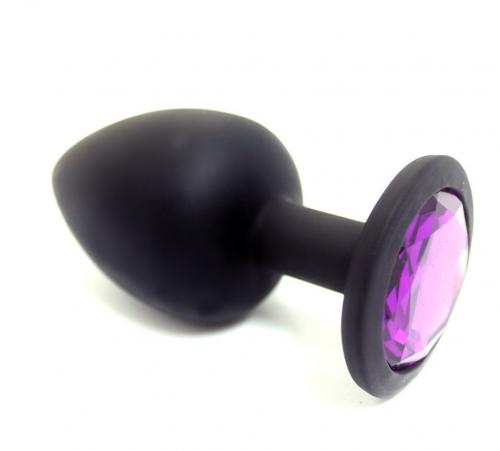 Silikonový černý anální kolík s fialovým kamínkem