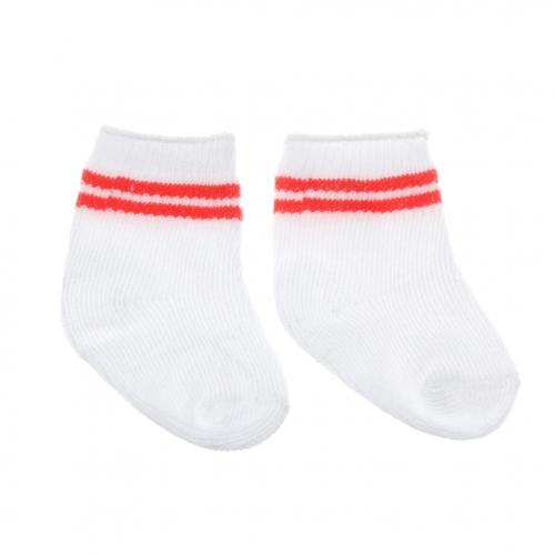 Ponožky pro panenku - bílé s červeným proužkem